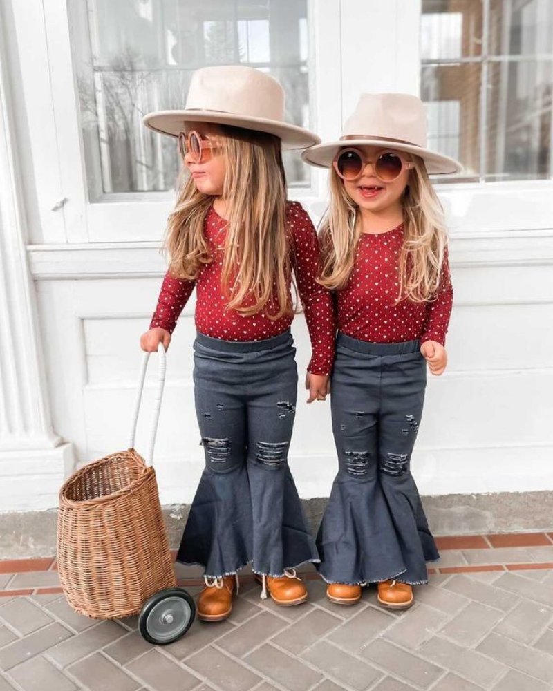 Barbie Pleated Denim Bell Bottoms - Dark Denim by Bailey's Blossoms