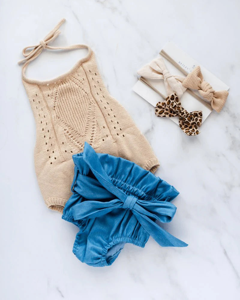 Drake Crochet Halter Romper - Vanilla Cream by Bailey's Blossoms