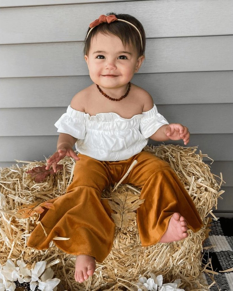 Lina Pleated Velour Bell Bottoms - Camel by Bailey's Blossoms