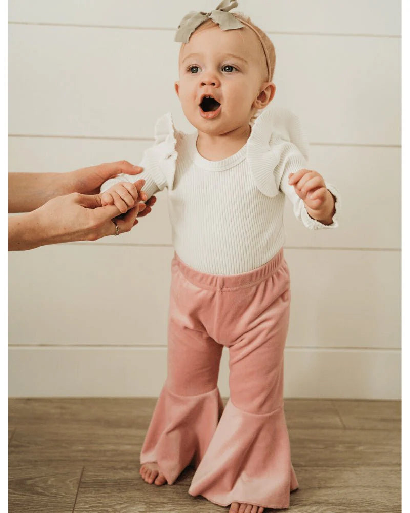 Lina Pleated Velour Bell Bottoms - Lollipop Pink by Bailey's Blossoms